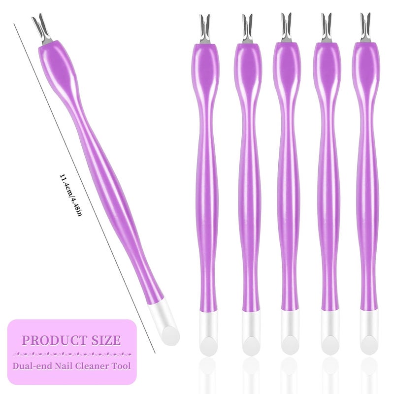 heemeei 50Pcs Nail Cuticle Trimmer Rubber Nail Cleaner, Plastic Handle Cuticle Knife, Double End Nail Dead Skin Fork Cuticle Pusher Bulk Nail Art Cuticle Remover Tools for Girls Women and Men-Purple… - Image 2